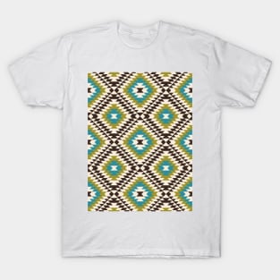 Aztec Diamond Symbol Teal Brown Gold Cream Pattern T-Shirt